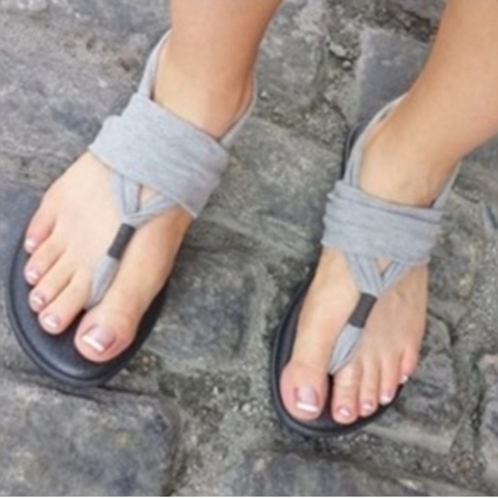 Sanuk Gray Yoga Sling 2 Yoga Mat Thong Slingback Sandals Flip-Flops Comfort Sz 8 - Picture 3 of 12